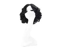 Parrucca cosplay principessa bianca per capelli corti ricci in fibra sintetica nera ad alta temperatura per Halloween AG-0360
