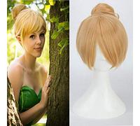 Parrucca cosplay principessa Tinker Bell di alta qualità Breve rettilineo Biondo Resistente al calore Panino sintetico per capelli per le donne Festa in costume