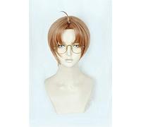 Parrucca Cosplay Sarazanmai Enta Jinnai Parrucca e occhiali Cosplay marrone chiaro capelli sintetici corti + Parrucca Cap Parrucca e occhiali FGO