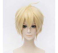 Parrucca Cosplay Seraph Of The End Mikaela Hyakuya 12 "Bionda Corta Shaggy A Strati Soffici Parrucche Sintetiche Resistenti Al Calore + Berretto Parrucca