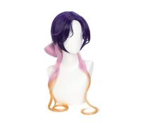 Parrucca cosplay sfumata rosa viola 1pc con fiocco lungo riccio capelli sintetici resistenti al calore for il costume del personaggio gioco anime