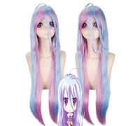 Parrucca Cosplay Shiro 100cm NO GAME NO LIFE Parrucca sintetica resistente al calore femminile lunga rettilineo Viola Blu Misto