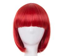 Parrucca Cosplay Sintetica Resistente al Calore Corta Ondulata Capelli Rossi Costume Carnevale Halloween Frangia Piatta Donna Parrucca-Rosso-12 POLLICI