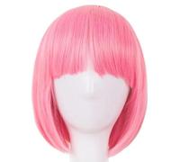 Parrucca Cosplay Sintetica Resistente al Calore Corta Ondulata Capelli Rossi Costume Carnevale Halloween Frangia Piatta Donna Parrucca-Rosa-12 POLLICI