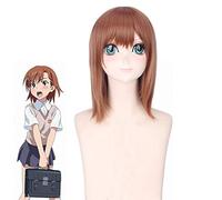 Parrucca Cosplay Toaru Kagaku No Railgun Misaka Mikoto Parrucca marrone corta dritta resistente al calore Parrucche sintetiche Perucas + Cappellino parrucca