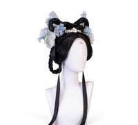 Parrucca cosplay tradizionale cinese Hanfu con accessori for capelli a forma di farfalla e fiore, parrucca nera lunga intrecciata, adatta for le donne, ornamenti for capelli in stile antico
