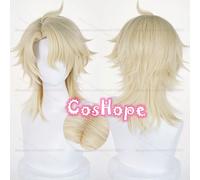 Parrucca cosplay Varka Parrucca corta dorata chiara da 35 cm Parrucche sintetiche resistenti al calore anime per costume da festa di carnevale di Halloween