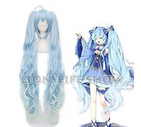 Parrucca Cosplay VOCALOID 2017 Snow Miku Hatsune Star Princess Long Blue Curly Wavy Ondulata One Size Blue