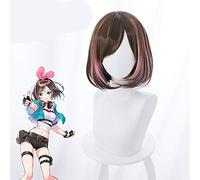 Parrucca cosplay Youtuber Kizuna AI Parrucca sintetica per donna Bob Bob marrone e rosa per costume da festa di Halloween + Cappellino parrucca gratuito
