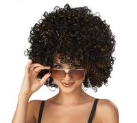 Parrucca Costume Afro Nera E Oro Con Glitter