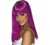 Parrucca Costume Glamourama Punk Rock Adulto Anni '80 Neon Viola Dritta
