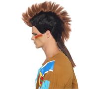 Parrucca Costume Mohicano Maschile Indiano Adulti: Marrone Nero Taglia Unica