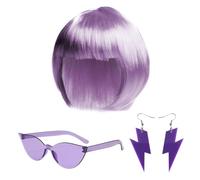 Parrucca Da 1 Pezzo, Occhiali Da 1 Pezzo, 1 Paio Di Orecchini, Set Di Capelli Corti Viola Alla Moda, Abito Da Festa E Da Ballo, Fotografia Di Strada.