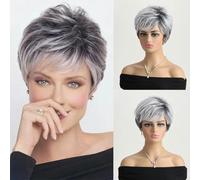 Parrucca da 10 pollici, parrucca sintetica grigia naturale per donna, parrucca corta e riccia, per feste quotidiane, resistente al calore, capelli-WIG-283-10 pollici-1 pz