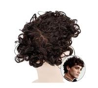 Parrucca da 25 mm con copertura per la calvizie, capelli ricci, mono, protesi per capelli maschili, Toupee #2, sistema di sostituzione dei capelli umani indiani da 17,8 cm, parrucca riccia da uomo (25