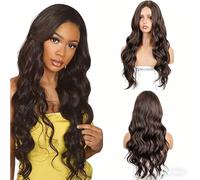Parrucca da 66 cm castano scuro, onda lunga, bionda, for donna, capelli ricci sintetici for feste cosplay, uso quotidiano(C)