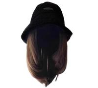 Parrucca da cappello, cappello da pescatore invernale nero con capelli, 12 capelli ricci ondulati, berretto da pescatore in lana d'agnello con parrucca sintetica per donna...