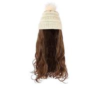 Parrucca da cappello Parrucca for cappello Parrucche ondulate lunghe sintetiche con berretto lavorato a maglia Parrucca for capelli autunno inverno nero alla moda Estensioni dei capelli Berretto per p