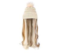Parrucca da cappello Parrucca for cappello Parrucche ondulate lunghe sintetiche con berretto lavorato a maglia Parrucca for capelli autunno inverno nero alla moda Estensioni dei capelli Berretto per p
