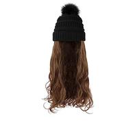 Parrucca da cappello Parrucca for cappello Parrucche ondulate lunghe sintetiche con berretto lavorato a maglia Parrucca for capelli autunno inverno nero alla moda Estensioni dei capelli Berretto per p