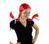 Parrucca da Carnevale, Colore Rosso Fiammante, Lunghe Trecce, Impertinente, Nuova