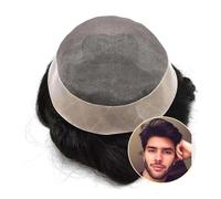Parrucca da chignon da uomo Durable Men Hair Toupee Indian Straight Wave Human Hair Replacement System Men's Hair Capillary Prothesis Hairpiece Parrucca per uomo(Black,7x9)