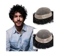 Parrucca da chignon da uomo Protesi capillare da uomo Parrucchino mono fine Parrucca for capelli umani ricci dritti Sistemi di sostituzione dei capelli durevoli for uomo Parrucca per uomo(25MM Curly,6