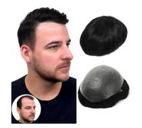 Parrucca da chignon da uomo Toupee da uomo in pelle super sottile 0,06 mm Sistema di capelli in pelle ultra sottile for uomo Capelli umani Nero Marrone Biondo Grigio Parrucca per uomo(Medium Light Bro