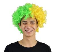 Parrucca da clown capelli sintetici tifosi di calcio ampia applicazione feste multicolore copricapo accessorio costume divertente Brasile