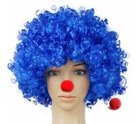 Parrucca da clown riccia e bouffant colorata, naso da clown, capelli da cosplay per compleanno, Natale, Capodanno, discoteca, feste per adulti, bambini, regalo, forniture-blu-1 pz-12 POLLICI