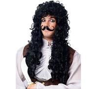 Parrucca Da Costume Da Uomo Di Capitan Uncino Con Baffi - Nera