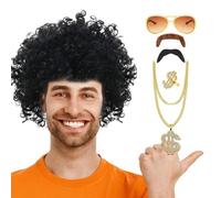 Parrucca da discoteca da uomo, anni '70, costume da discoteca, costume anni '70, costume da discoteca, abbigliamento anni '70, completo da uomo, set di 6 pezzi per hippie 60