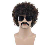 Parrucca da discoteca karlery per uomo e donna, stile rocker, corta, riccia, castana, dorata, con baffi e barba, stile California, per Halloween,