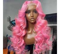 Parrucca da donna 13 x 4 con capelli sintetici resistenti al calore, per uso quotidiano, cosplay, pinrk, 61 cm, pizzo frontale