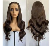 Parrucca da donna 13 x 4 con pizzo frontale, sintetica, lunga onda naturale, parrucca da indossare tutti i giorni, resistente al calore, parrucca per cosplay, marrone cioccolato, 61 cm, pizzo frontale