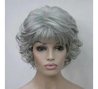 Parrucca da donna 2 toni grigio bianco ombre sintetico corto stratificato capelli ricci frangia gonfio fibra resistente al calore-A2-12 POLLICI