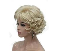 Parrucca da donna 2 toni grigio bianco ombre sintetico corto stratificato capelli ricci frangia gonfio fibra resistente al calore-A5-12 POLLICI