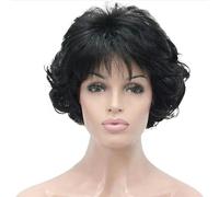 Parrucca da donna 2 toni grigio bianco ombre sintetico corto stratificato capelli ricci frangia gonfio fibra resistente al calore-A4-12 POLLICI