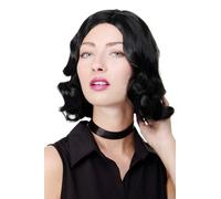 Parrucca da Donna 20er Anni Swing Charleston Riga IN Mezzo Onde Nero