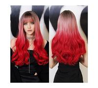 Parrucca da donna 25 pollici Festa quotidiana Ombre Vino Rosso Parrucca sintetica con frangia Fibra resistente al calore Parrucche di capelli ricci lunghi ondulati per le donne Parrucche sintetiche