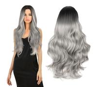 Parrucca da donna, 70 cm, grigio argento, parrucca sintetica con rete per capelli, capelli ricci grigi, capelli ricci, parrucca da strega gotica, accessorio per costume da donna, costume per Halloween