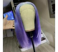 Parrucca da donna a caschetto con taglio a strati, parrucca dritta con pizzo frontale, capelli sintetici corti a strati, uso quotidiano, parrucche per cosplay, viola, 45,7 cm, pizzo frontale