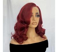 Parrucca da donna a onde corte 13X4 parrucca anteriore in pizzo Bob senza colla parrucca frontale sintetica in pizzo frontale rosso 12 "-pizzo anteriore