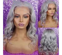 Parrucca da donna a onde corte sintetiche Bob parrucca frontale in pizzo naturale attaccatura dei capelli parrucche per capelli corti grigio chiaro 9 40,6 cm davanti in pizzo