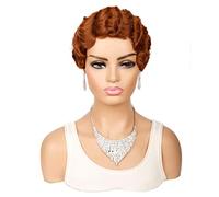 Parrucca da donna, bionda, castana, viola, vinaccia, corta, ondulata, riccia, sintetica, nera, elegante, da ragazza.,Brown+Free Hairnet