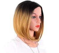Parrucca da donna bionda da 14 pollici con mèches, riga centrale corta, attaccatura dei capelli in pizzo, sintetica resistente al calore for cosplay per Donne Affascinanti(Brown)