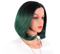 Parrucca da donna bionda da 14 pollici con mèches, riga centrale corta, attaccatura dei capelli in pizzo, sintetica resistente al calore for cosplay per Donne Affascinanti(Green)