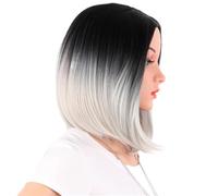 Parrucca da donna bionda da 14 pollici con mèches, riga centrale corta, attaccatura dei capelli in pizzo, sintetica resistente al calore for cosplay per Donne Affascinanti(Sliver)
