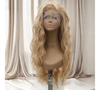 Parrucca da donna bionda lunga e riccia, parrucca sintetica con attaccatura frontale in pizzo naturale, parrucca per cosplay quotidiana, mix biondo 61 cm, pizzo frontale