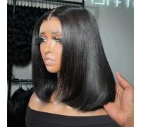 Parrucca Da Donna Brasiliana Liscia Corta Con Pizzo Frontale Senza Colla 13X4 Chiusura 5X5 In Capelli Umani 230 14in#13x4 Lace